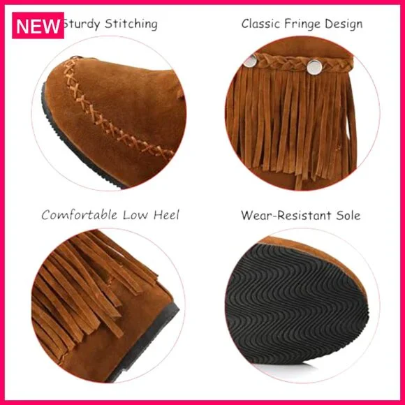 Suede Tassel Ankle Boots Hidden Wedge Heel Western Booties Slip On